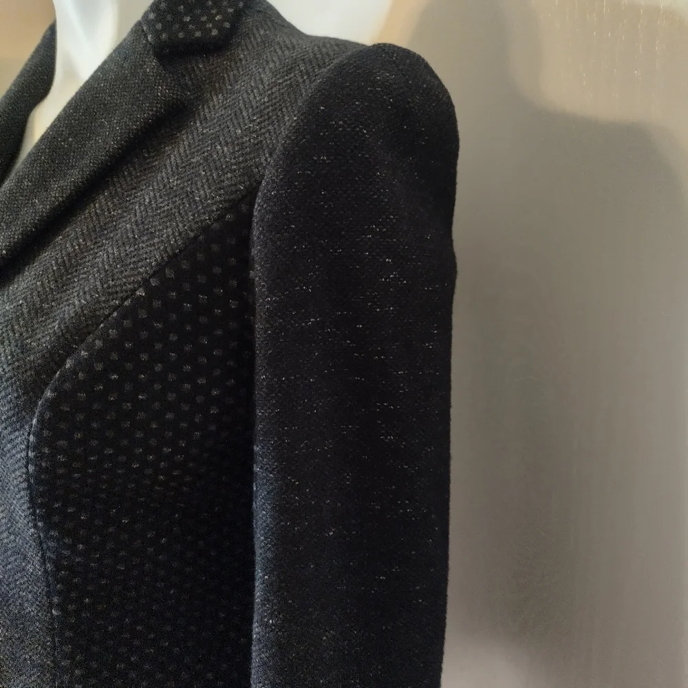 DIANE VON FURSTENBERG Black and Grey Textured Wool Blend Blazer size 4 - Picture 5 of 10